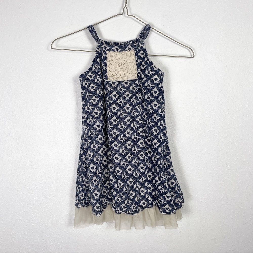 Disney Kids Belle Size: 4T Blue and White Floral Dress with Tulle and embroidery